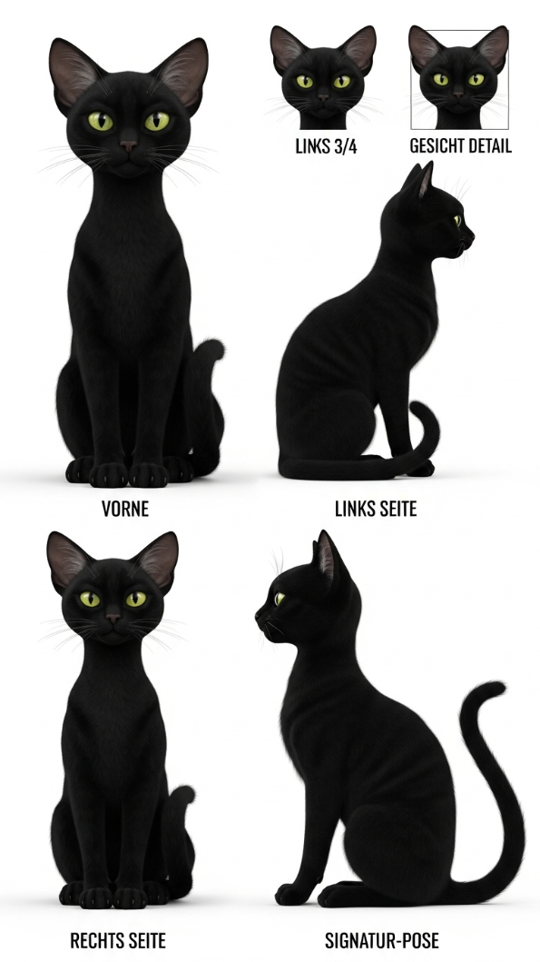 Pumek, schwarze Hauskatze mit grünen Augen